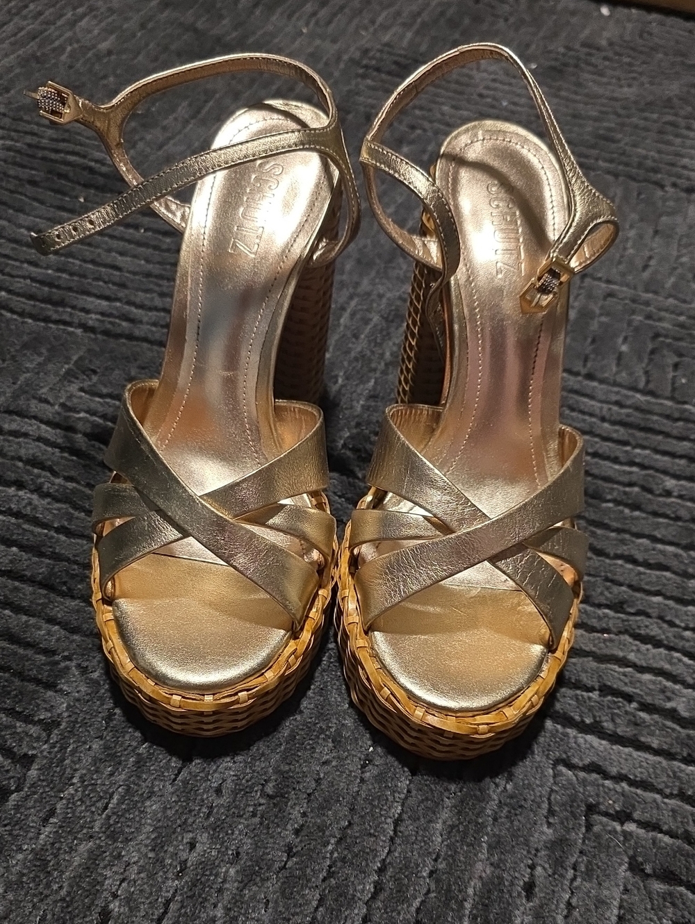 SCHUTZ Metallic Gold Platform Wedge Sandals